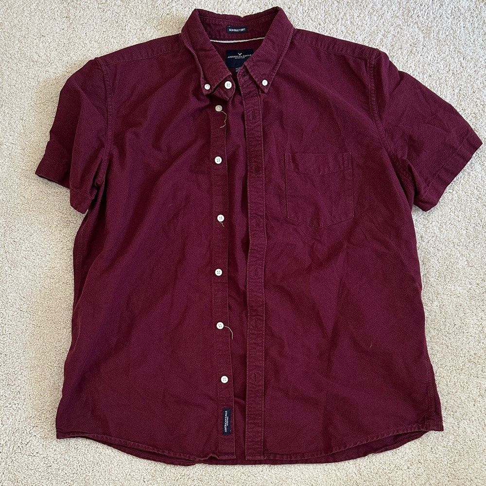American Eagle Outfitters Dark Red Casual Button-Down Shirt